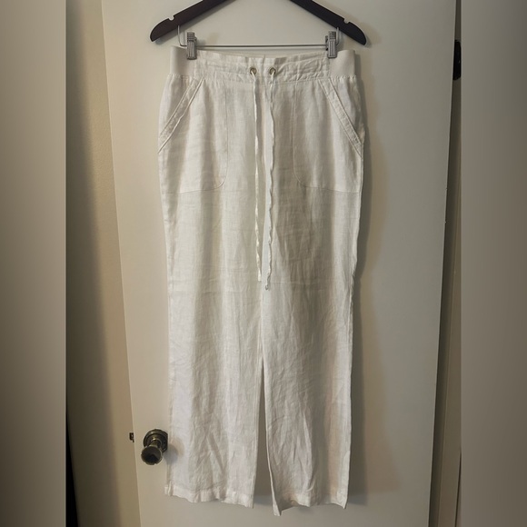 Ellen Tracy Straight Leg White 100% Linen Pants Womens Size Small - Picture 1 of 6